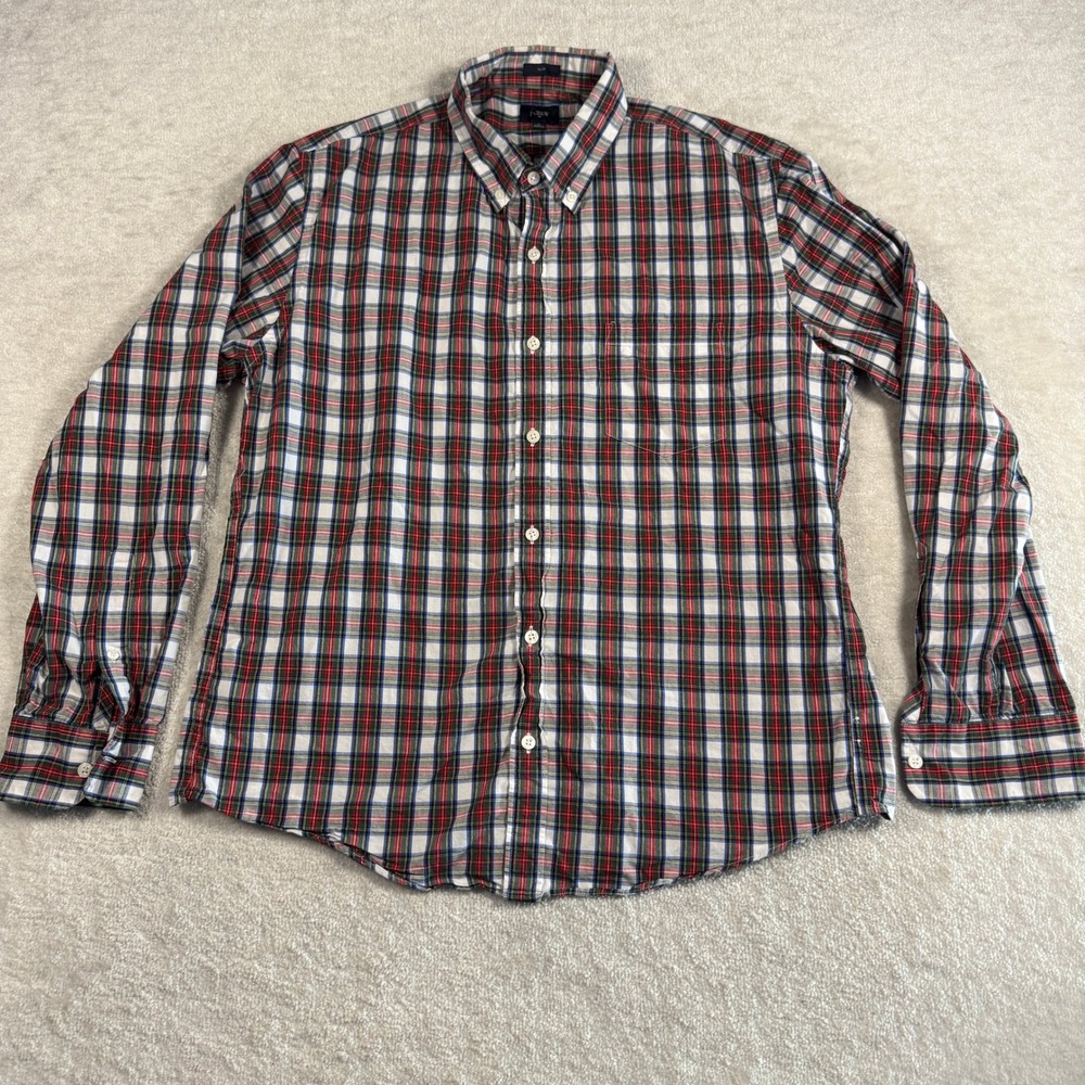 J. Crew Slim Fit Plaid Button Down Shirt Mens XL Red White Blue Cotton L/S